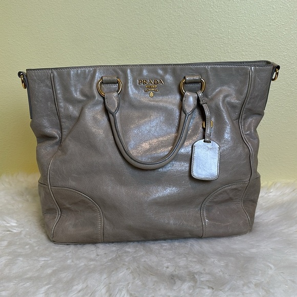 💯 Authentic Prada Gray Leather Tote Bag🍀 - Picture 12 of 13